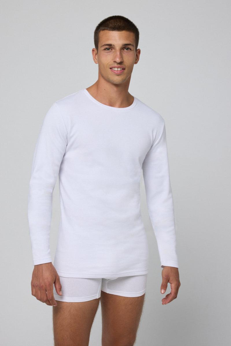 Camiseta térmica ligera de algodón manga larga blanco