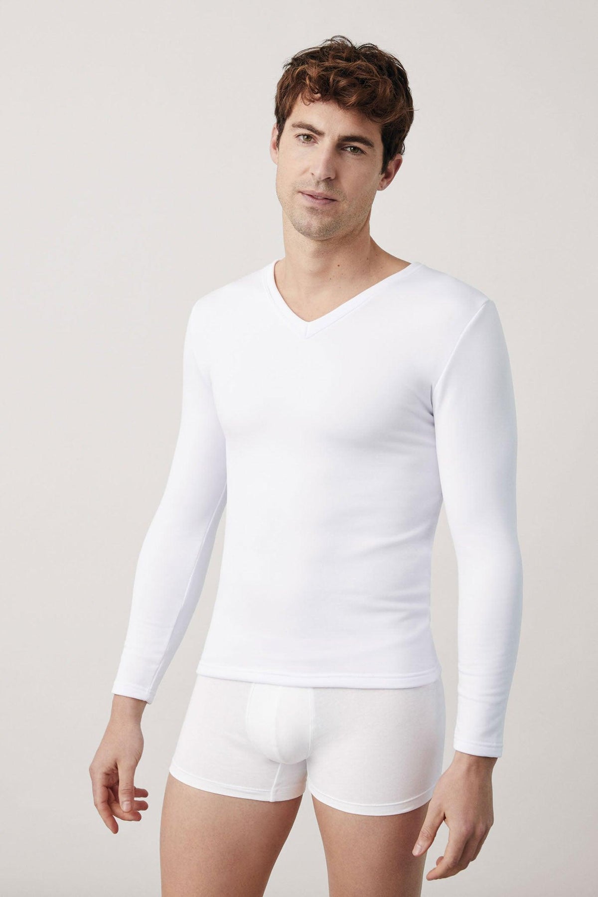 Camiseta térmica interior cuello en V manga larga blanco