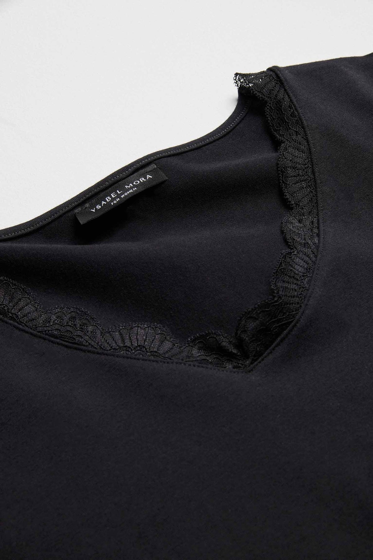 Camiseta lencera de manga larga de algodón negro