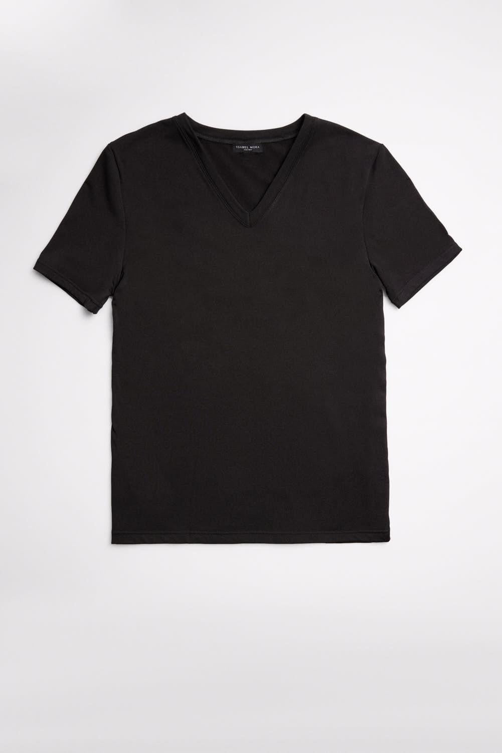 Camiseta térmica interior cuello V manga corta negro