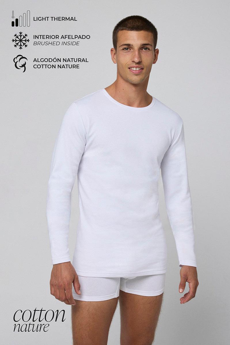 Camiseta térmica ligera de algodón manga larga blanco