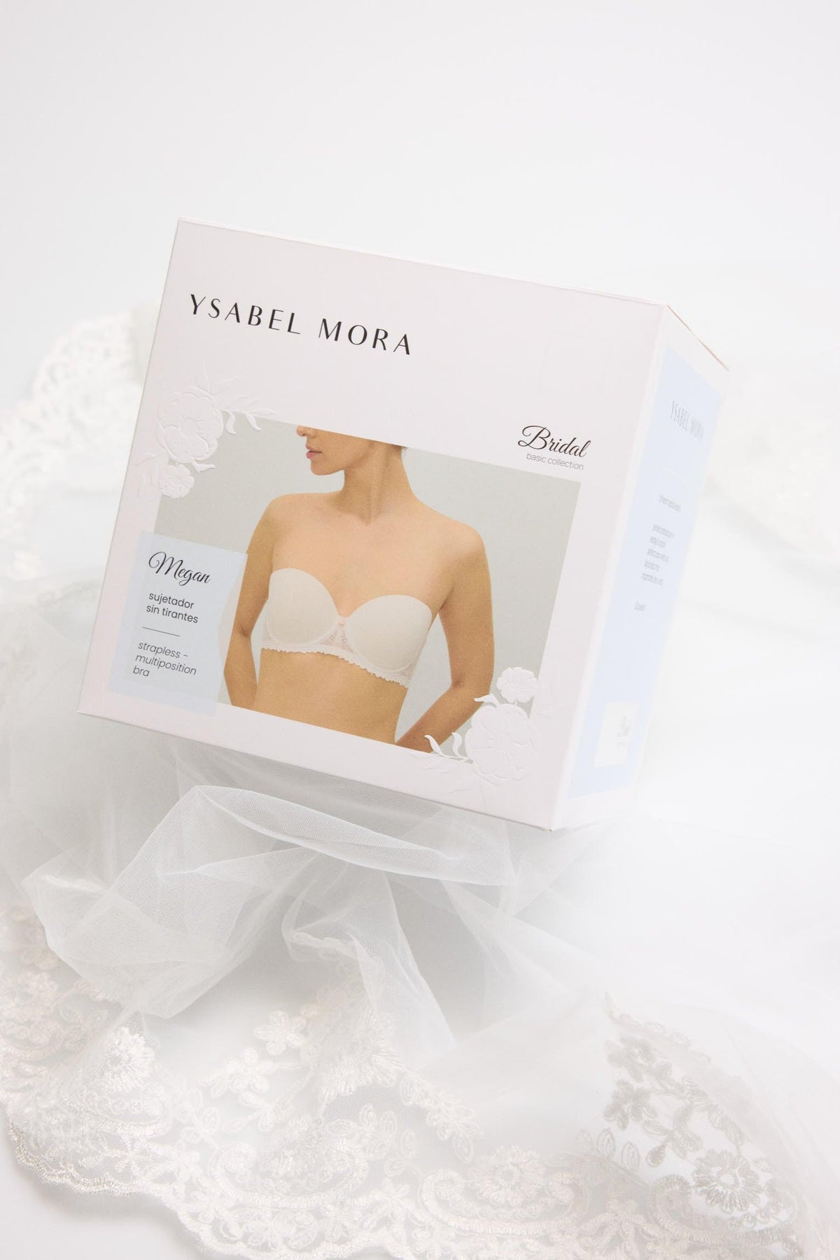 Brassiere sin tirantes de encaje blanco Megan | Colección Novia