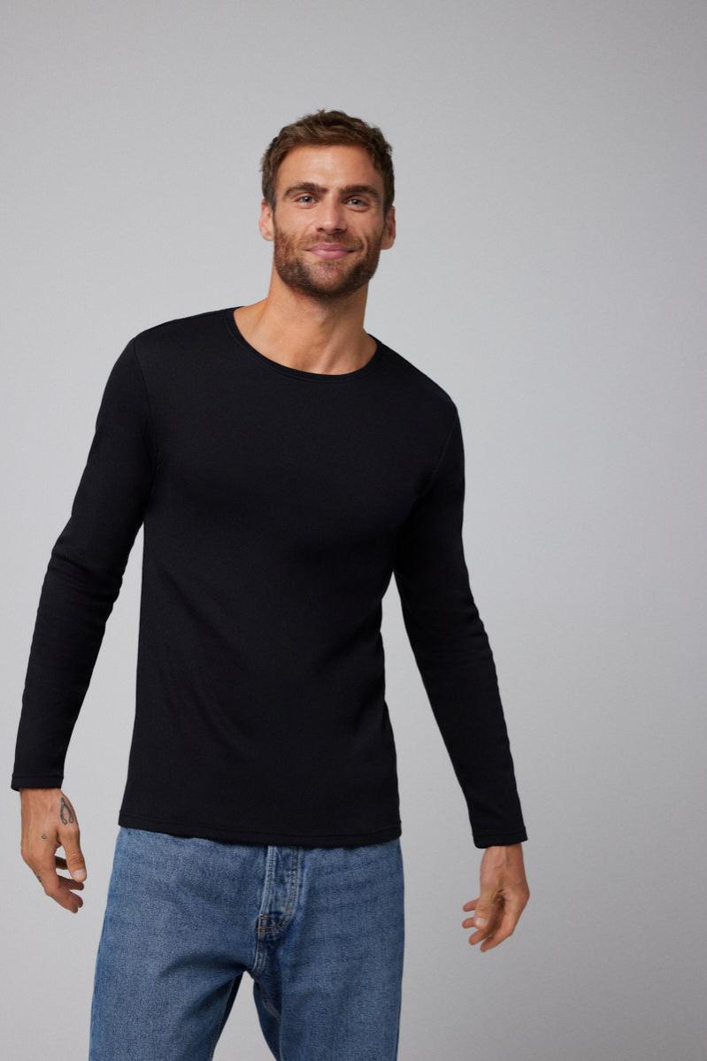 Camiseta Térmica Ligera de Algodón Manga Larga Negro