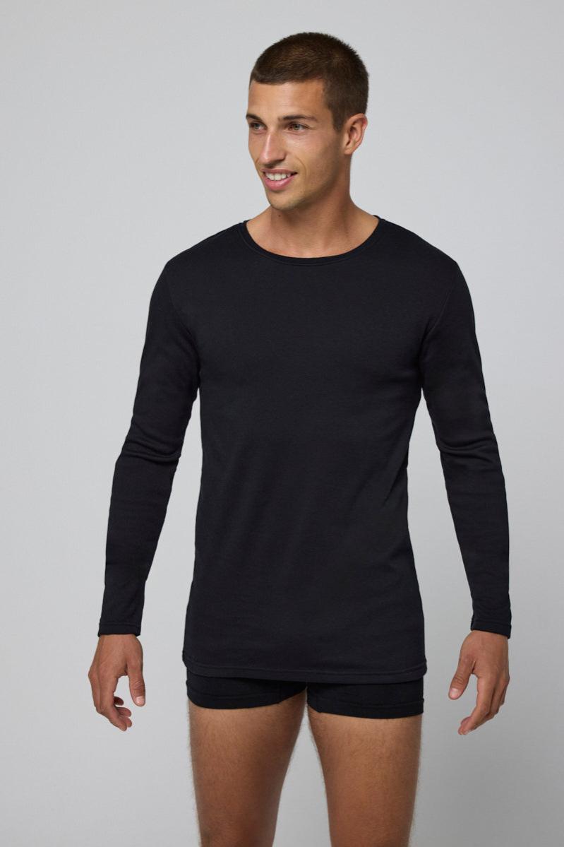 Camiseta Térmica Ligera de Algodón Manga Larga Negro