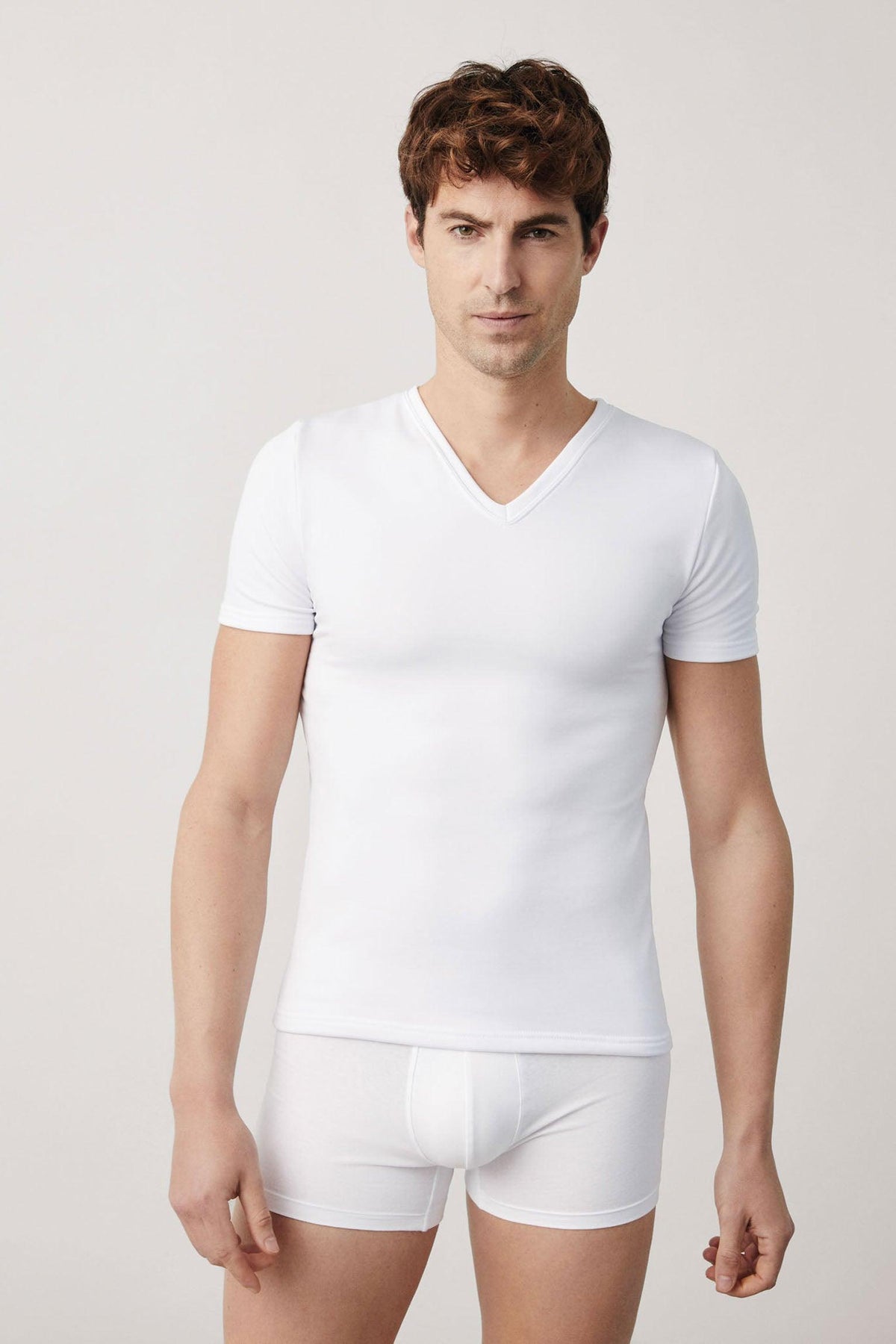 Camiseta térmica interior cuello en V manga corta blanco