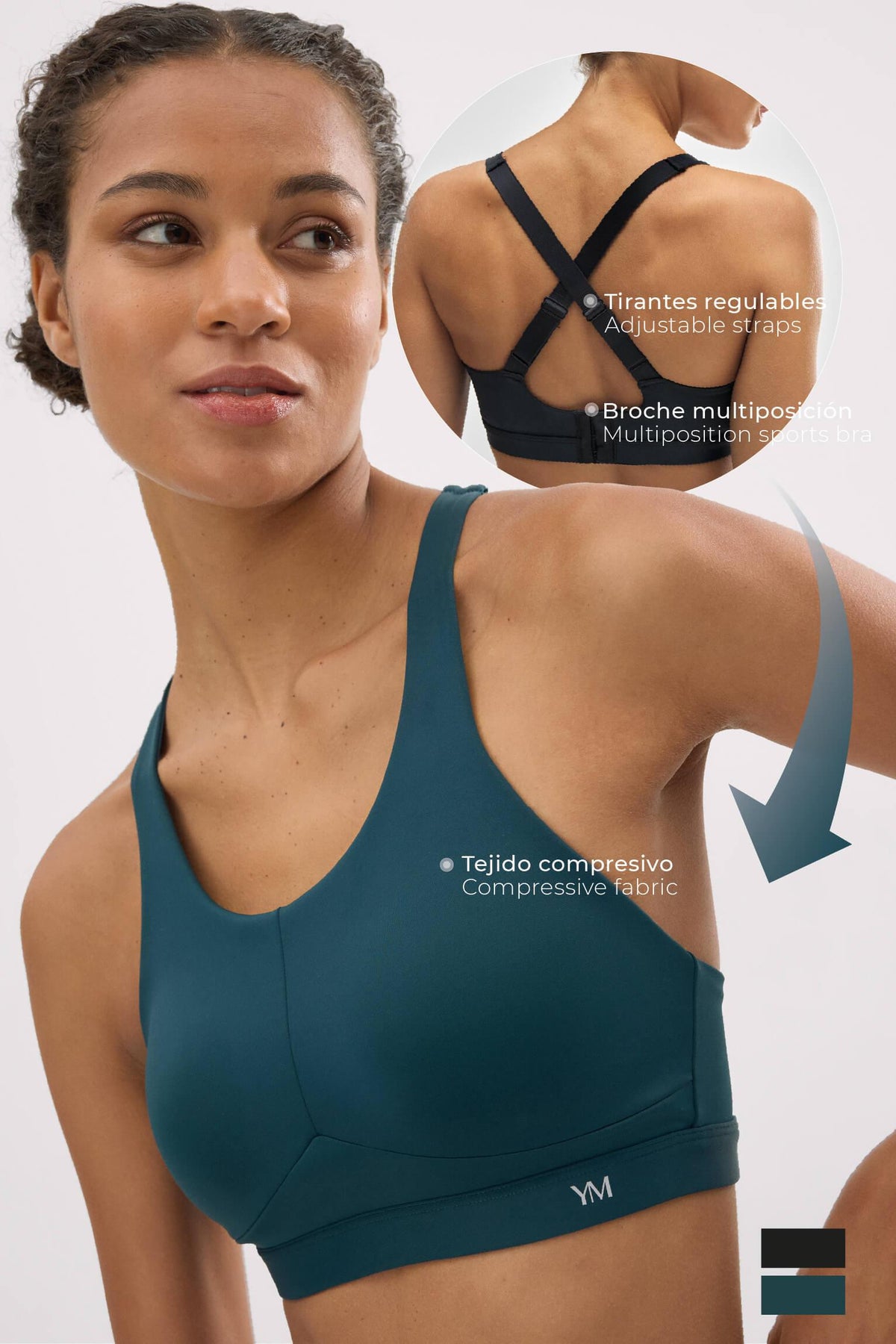 Sujetador deportivo Compressive alto impacto tirantes regulables negro