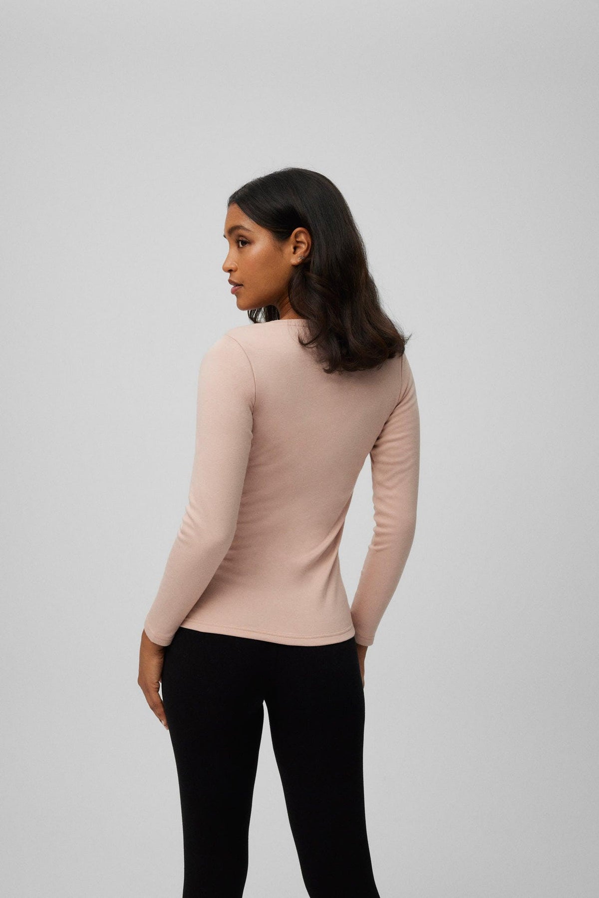 Camiseta térmica ligera de algodón, manga larga, cuello redondo, color nude