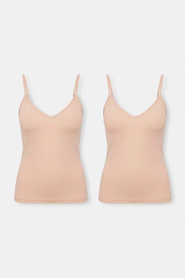 Pack de 2 camisetas interiores de tirantes de algodón nude