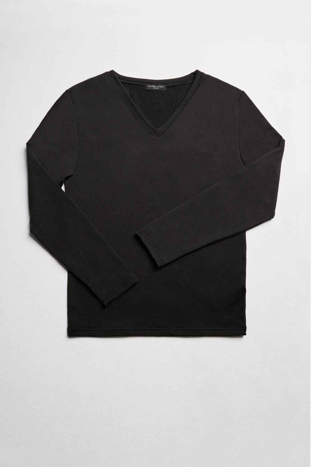 Camiseta térmica interior cuello en V manga larga negra