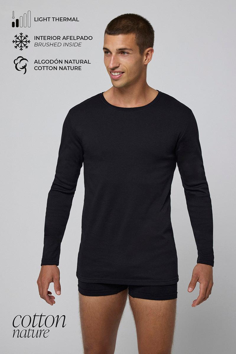 Camiseta Térmica Ligera de Algodón Manga Larga Negro