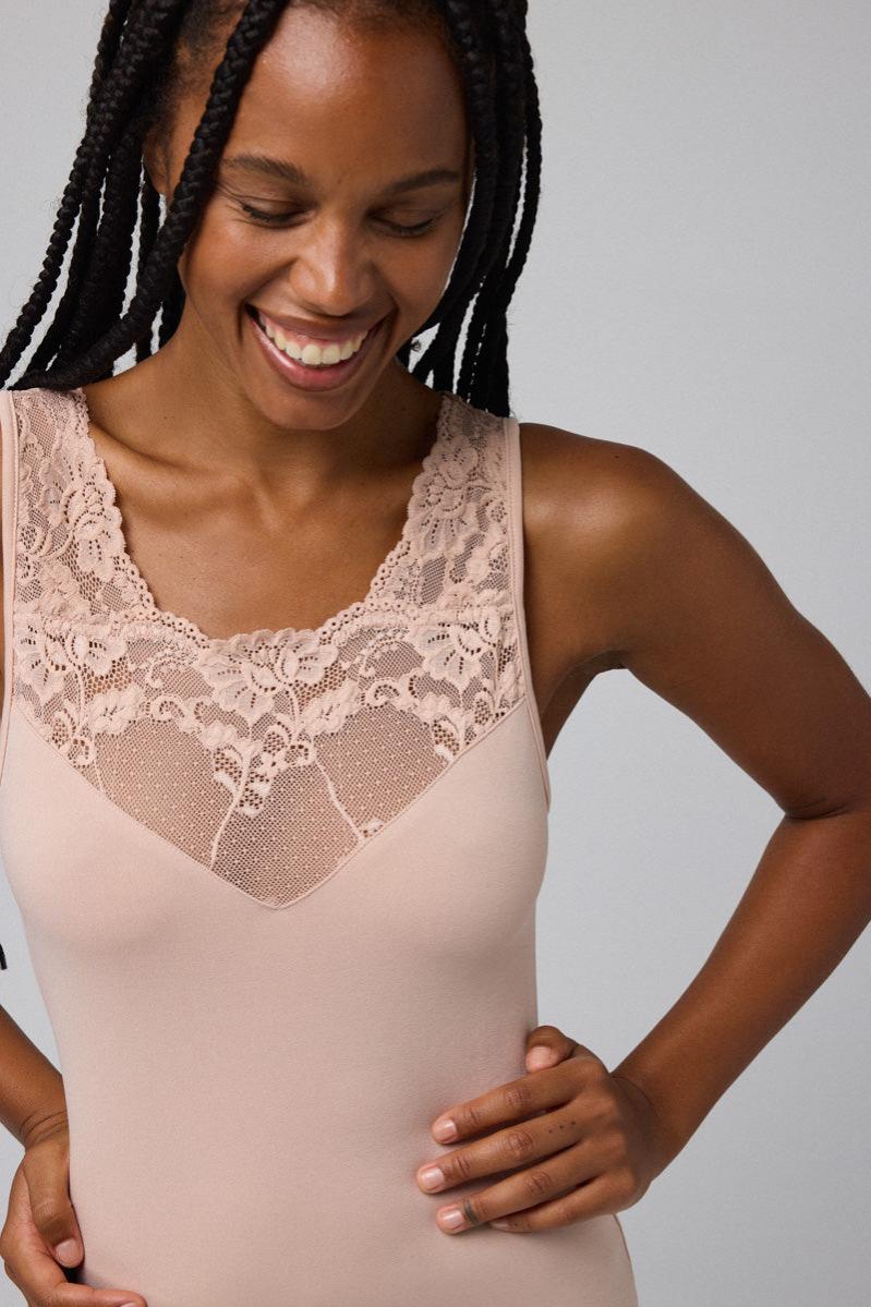Camiseta Térmica de Encaje sin Mangas Color Nude