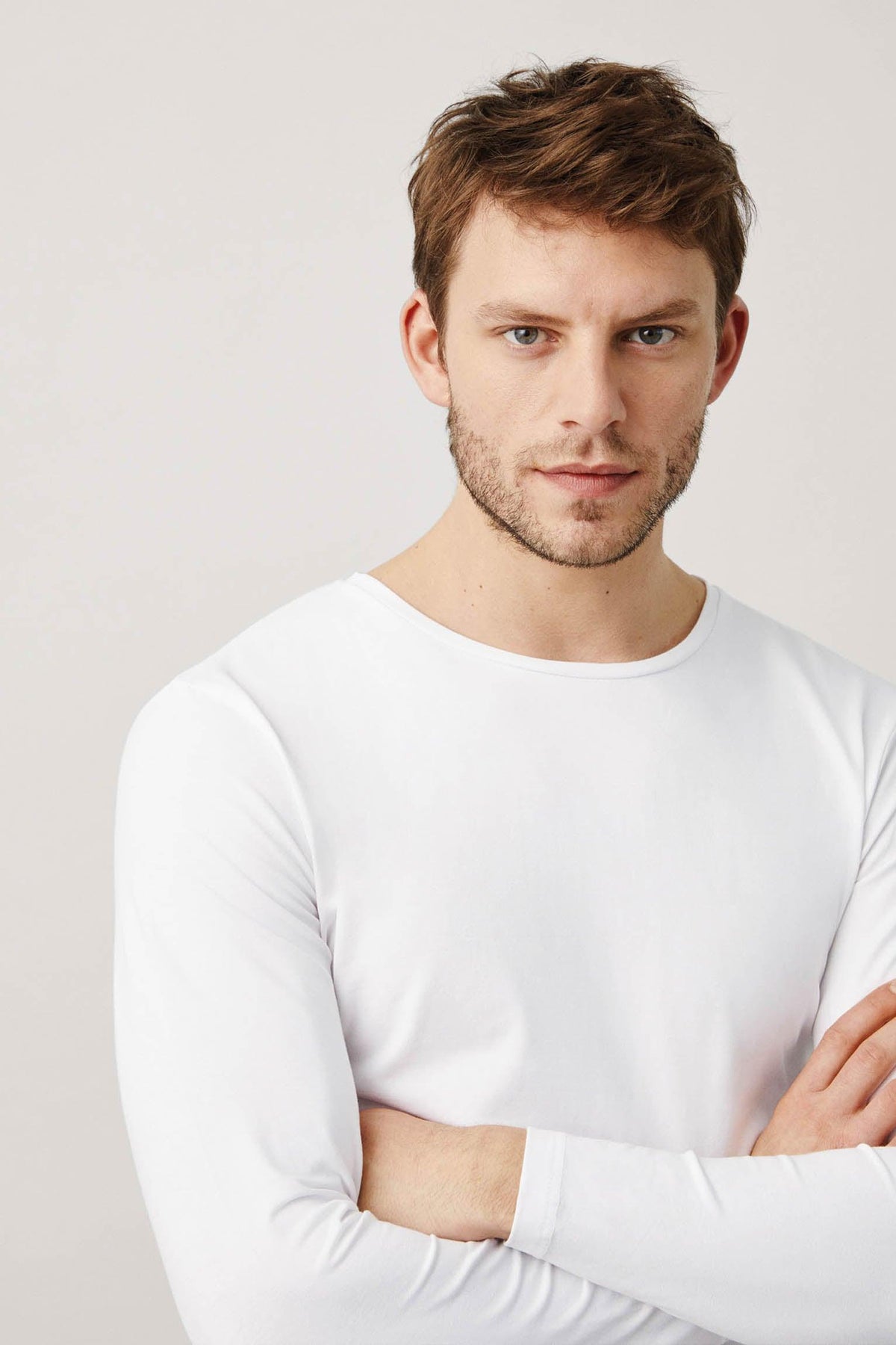 Playera interior de manga larga de algodón blanca