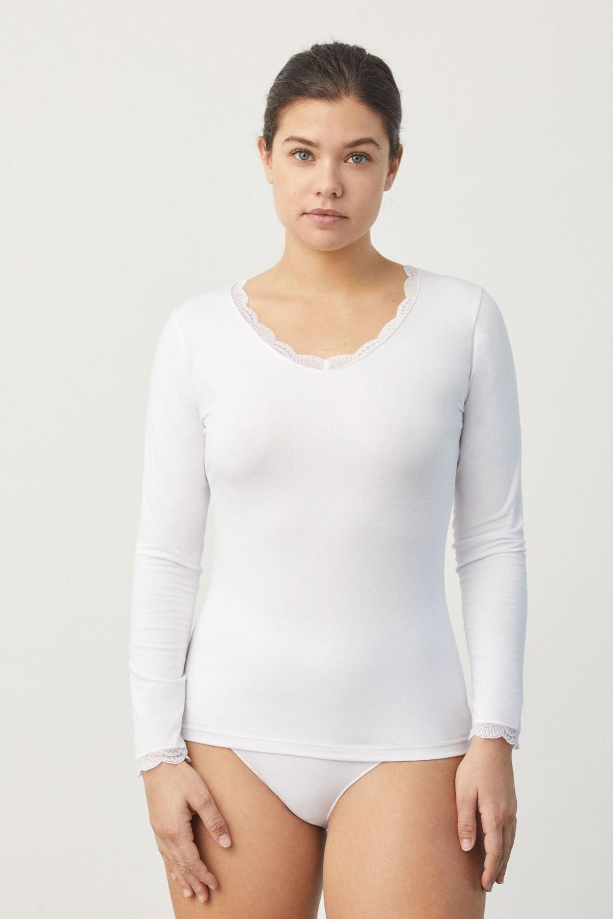 Camiseta lencera manga larga algodón blanco