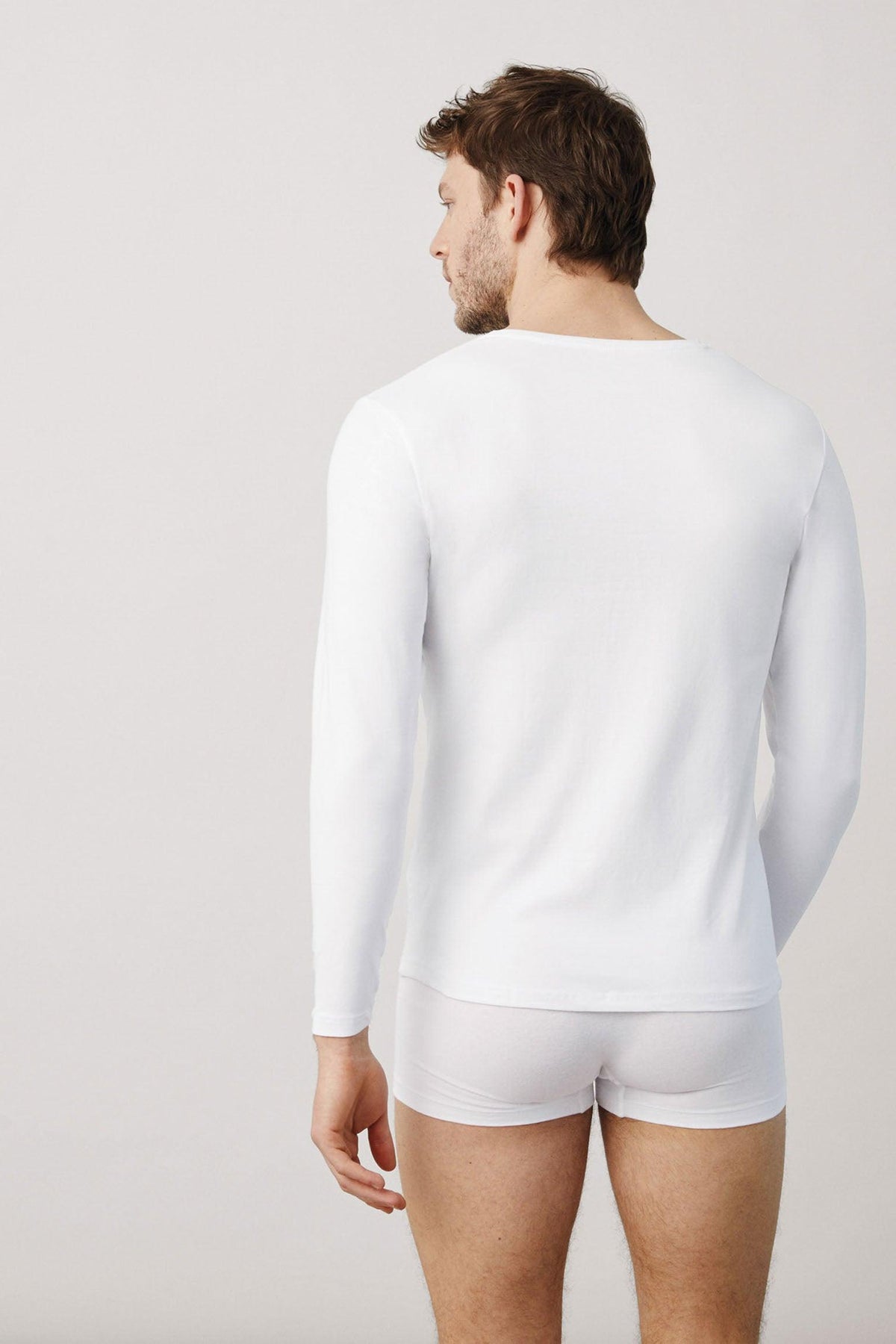 Playera interior de manga larga de algodón blanca