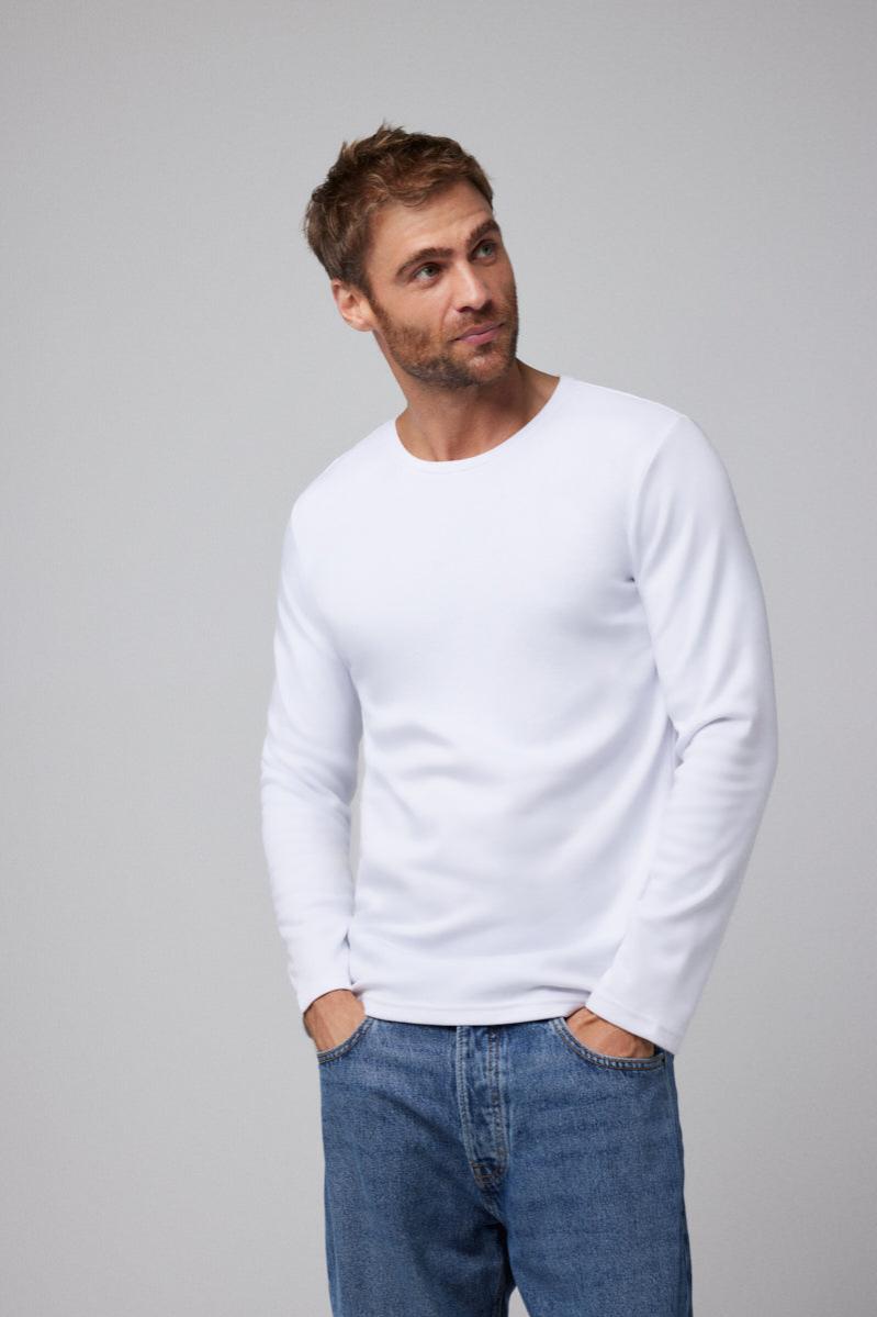 Camiseta térmica ligera de algodón manga larga blanco